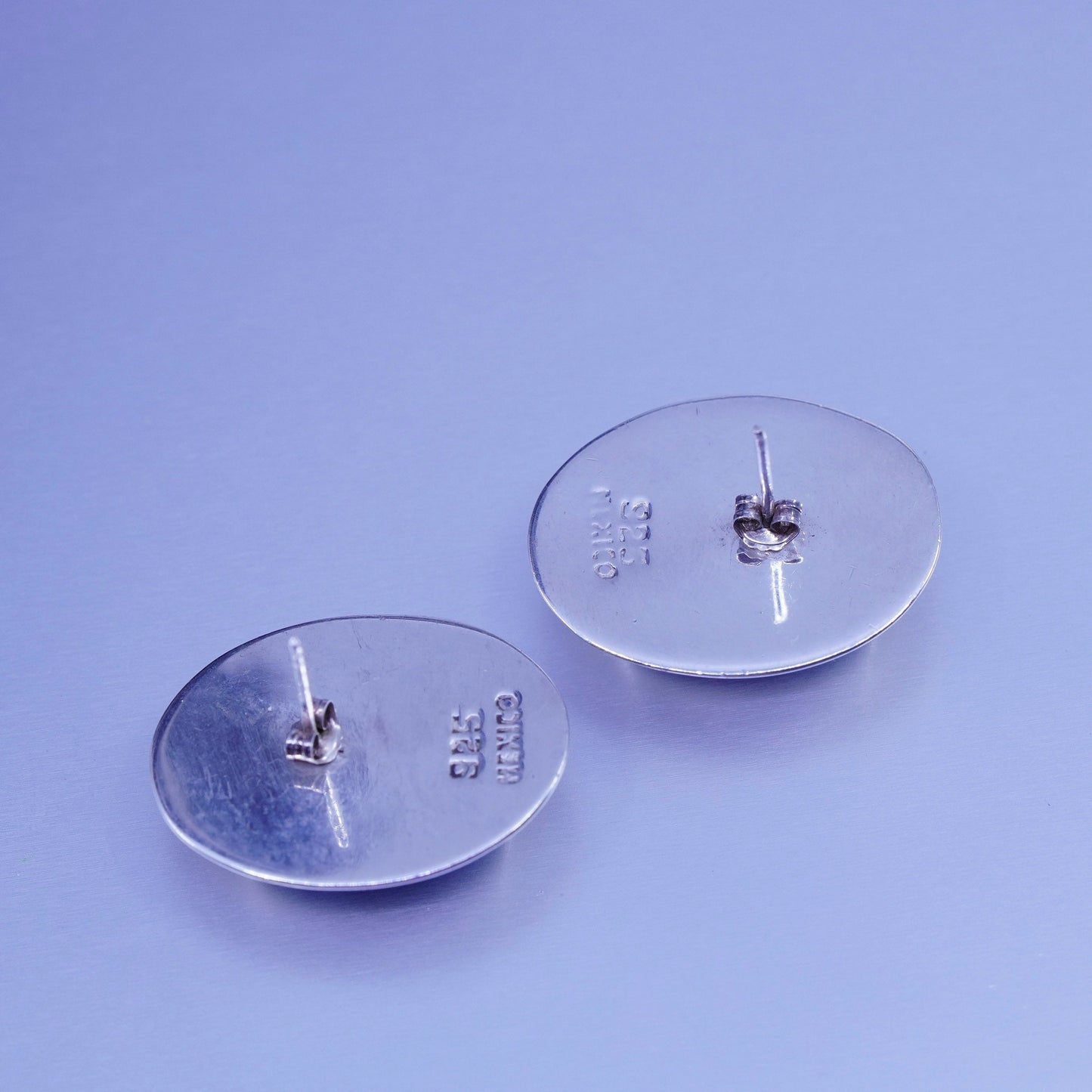 Vintage Sterling 925 silver handmade earrings, oval studs with sodalite