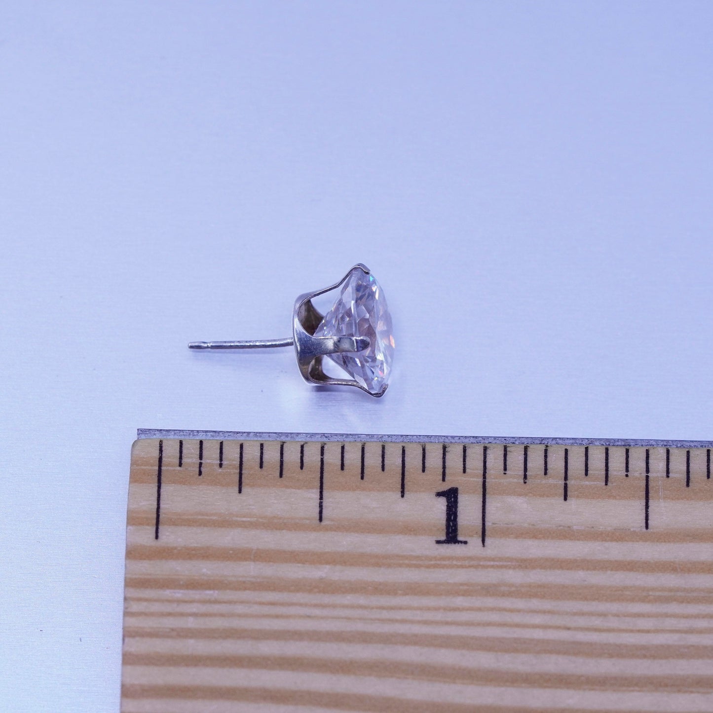 10mm Vintage Sterling 925 silver earrings, studs with round Cz inlay,