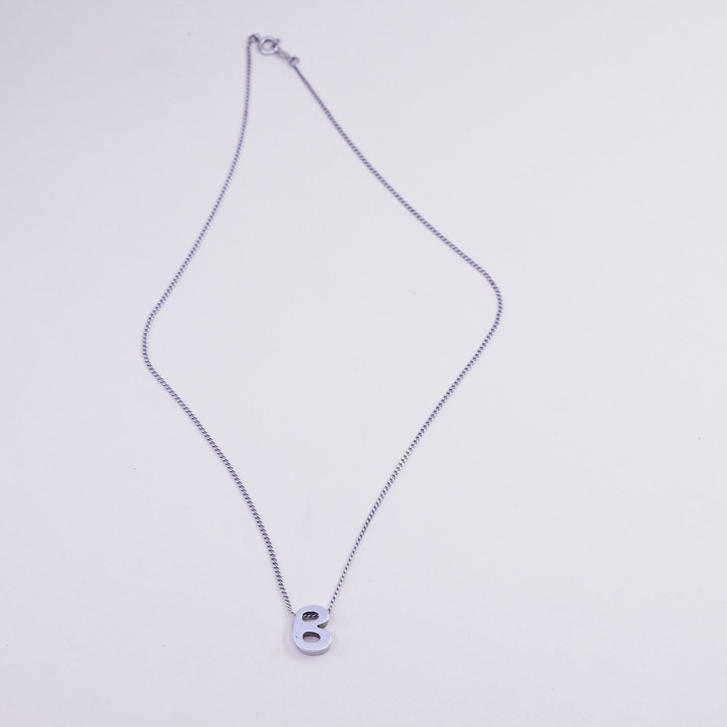16”, sterling 925 silver handmade necklace, curb chain initial B pendant