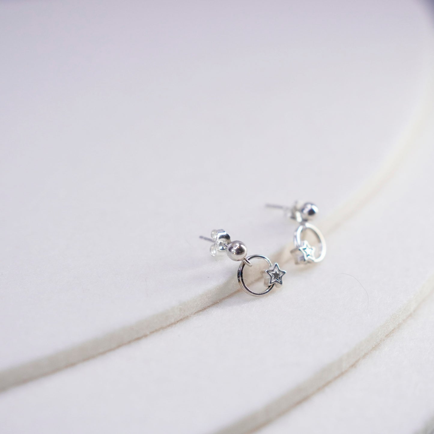 Vintage sterling 925 silver handmade earrings, studs with star dangles