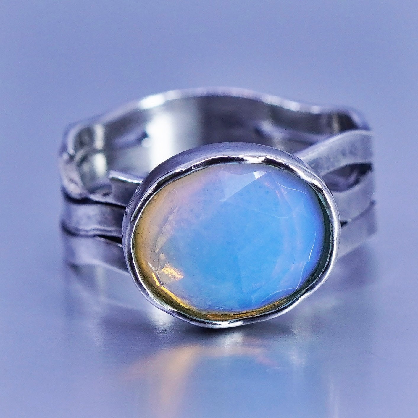 Size 7, vintage Sterling 925 silver handmade ring with moonstone
