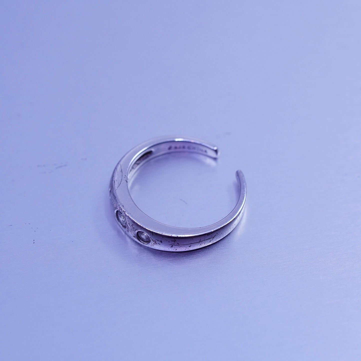 Size 3.25, vintage Sterling 925 silver handmade engagement ring with Cz