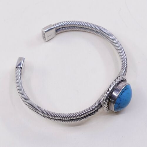7” Vtg Mexico Handmade Round Turquoise Sterling 925 Silver Cuff Bracelet