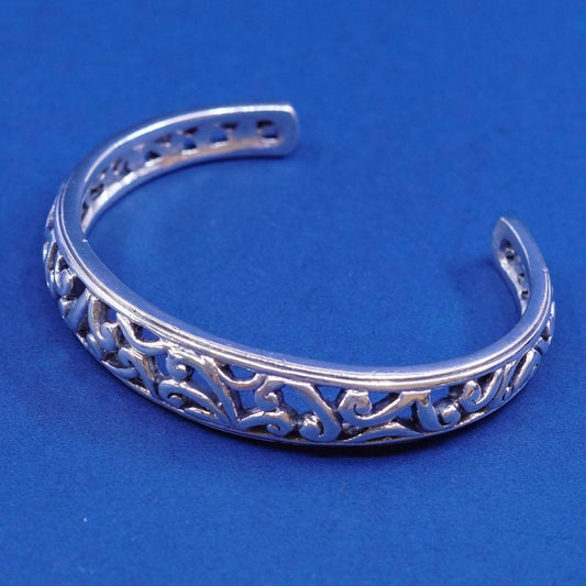 6.75", vtg sterling silver handmade bracelet, 925 cuff w/ filigree swirl