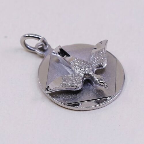 Chapel 925 Sterling Silver Descending Flying Dove Bird Circle Charm Pendant