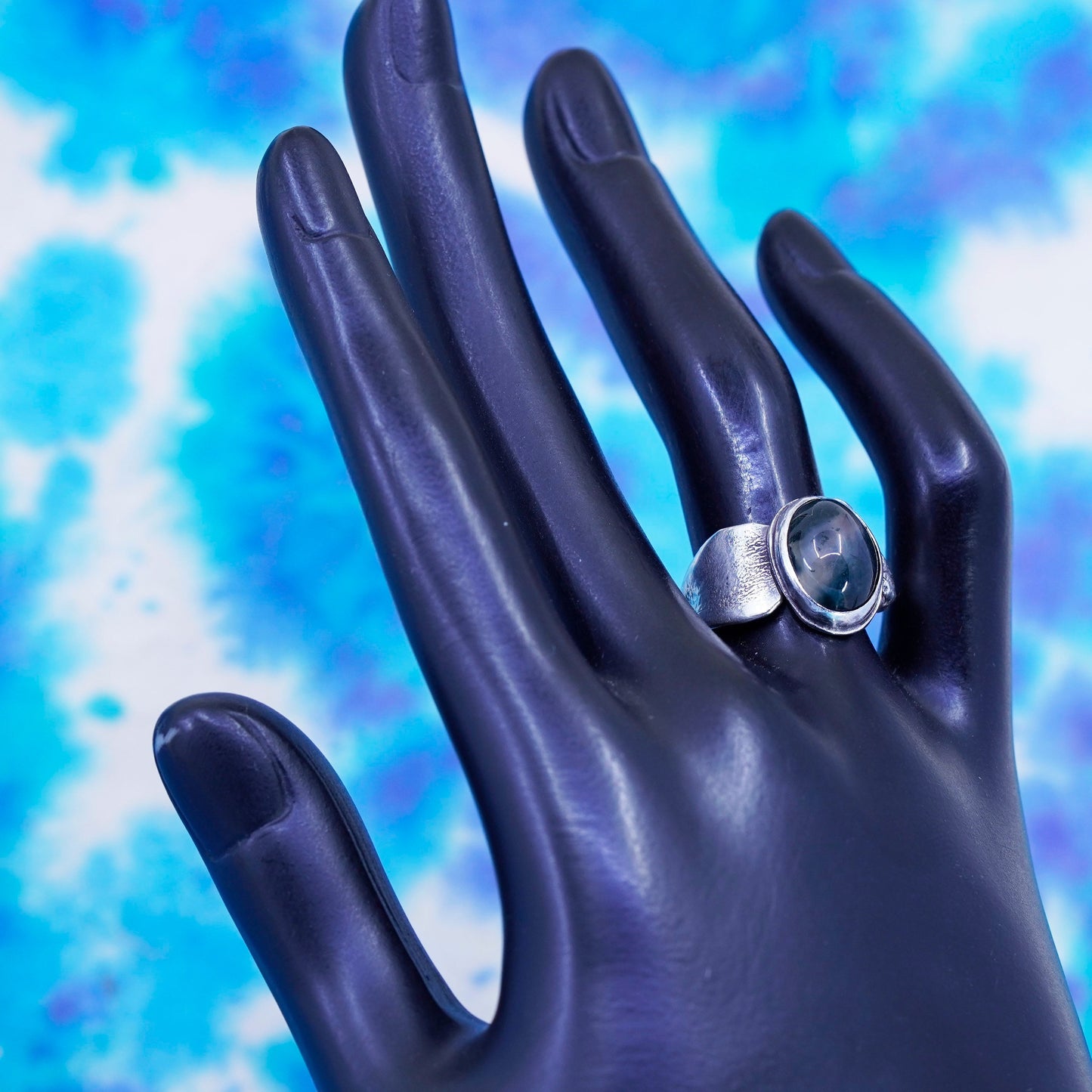 Size 6.75, vintage Sterling 925 silver handmade ring with Dendritic Agate