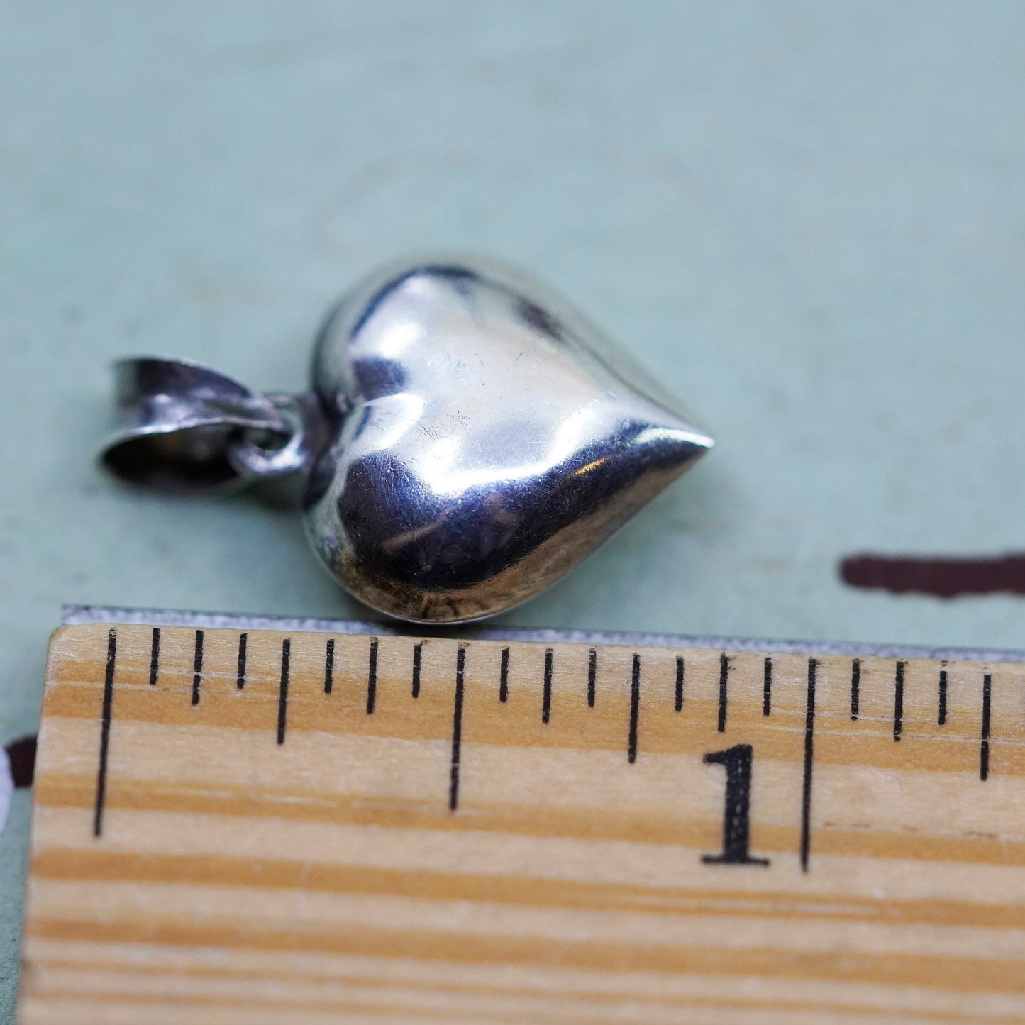 Vintage handmade sterling silver puffy heart charm, 925 charm pendant