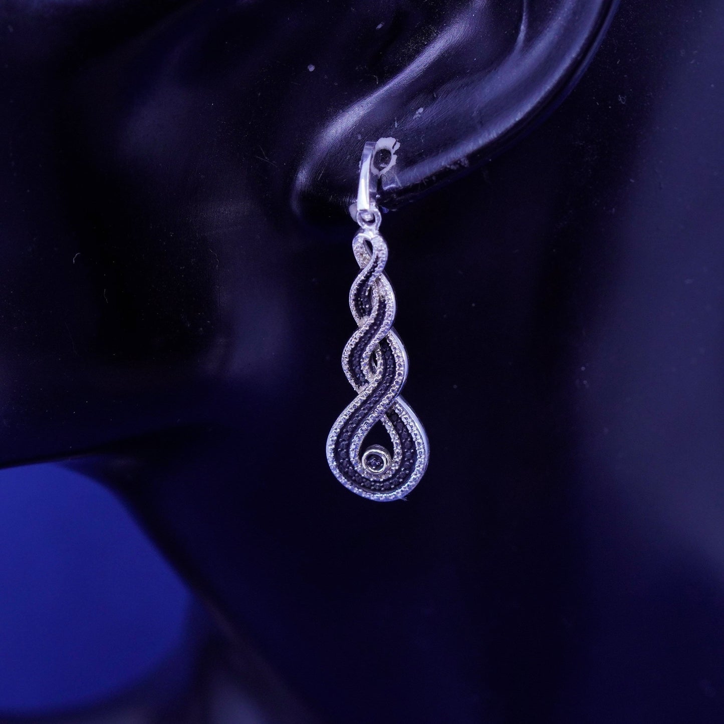 Two Tone Sterling 925 silver entwined earrings with 14K gold accent diamond