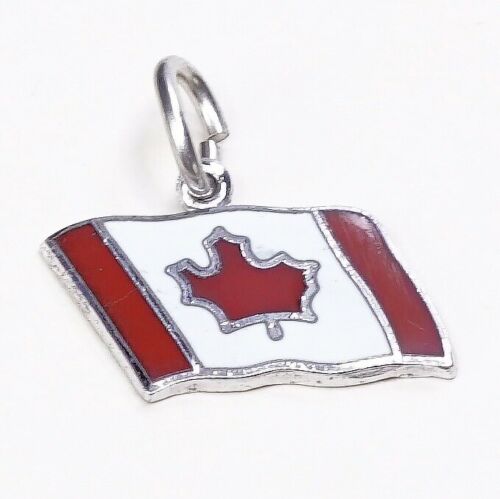 Vintage Sterling Silver Enamel Pendant, Solid 925 Silver Canada Flag Charm