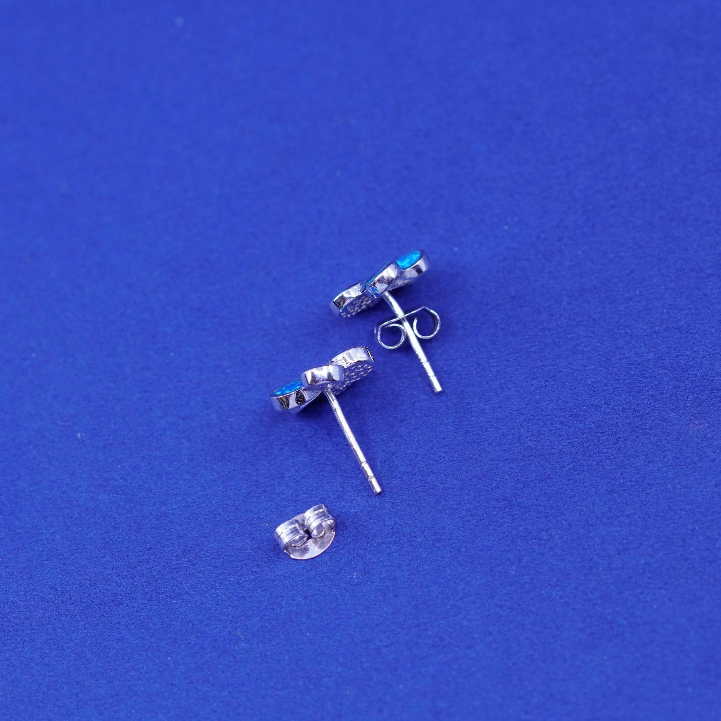 Vintage sterling silver handmade earrings, 925 flower studs with opal