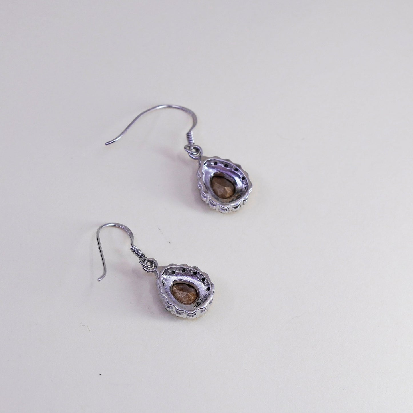 Vintage Sterling 925 silver handmade earrings, teardrop purple Cz dangles
