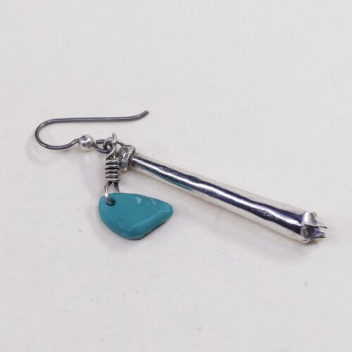 Vtg Native American Long handmade Sterling 925 Silver Earrings w/ turquoise