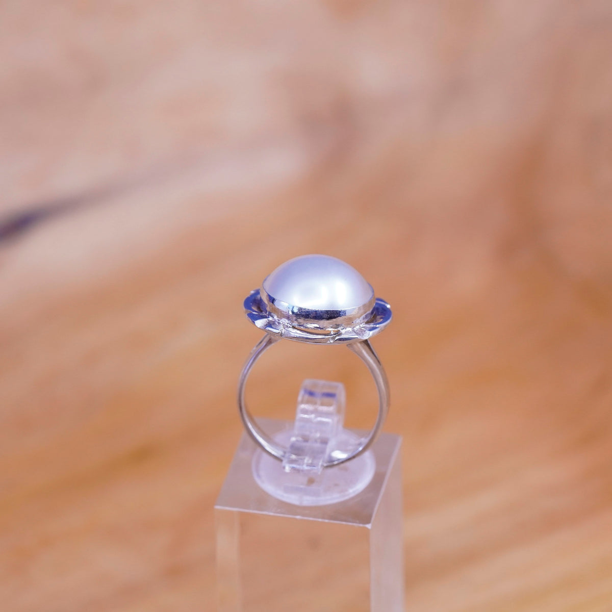 Size 6.25, vintage Sterling 925 silver handmade ring with pearl
