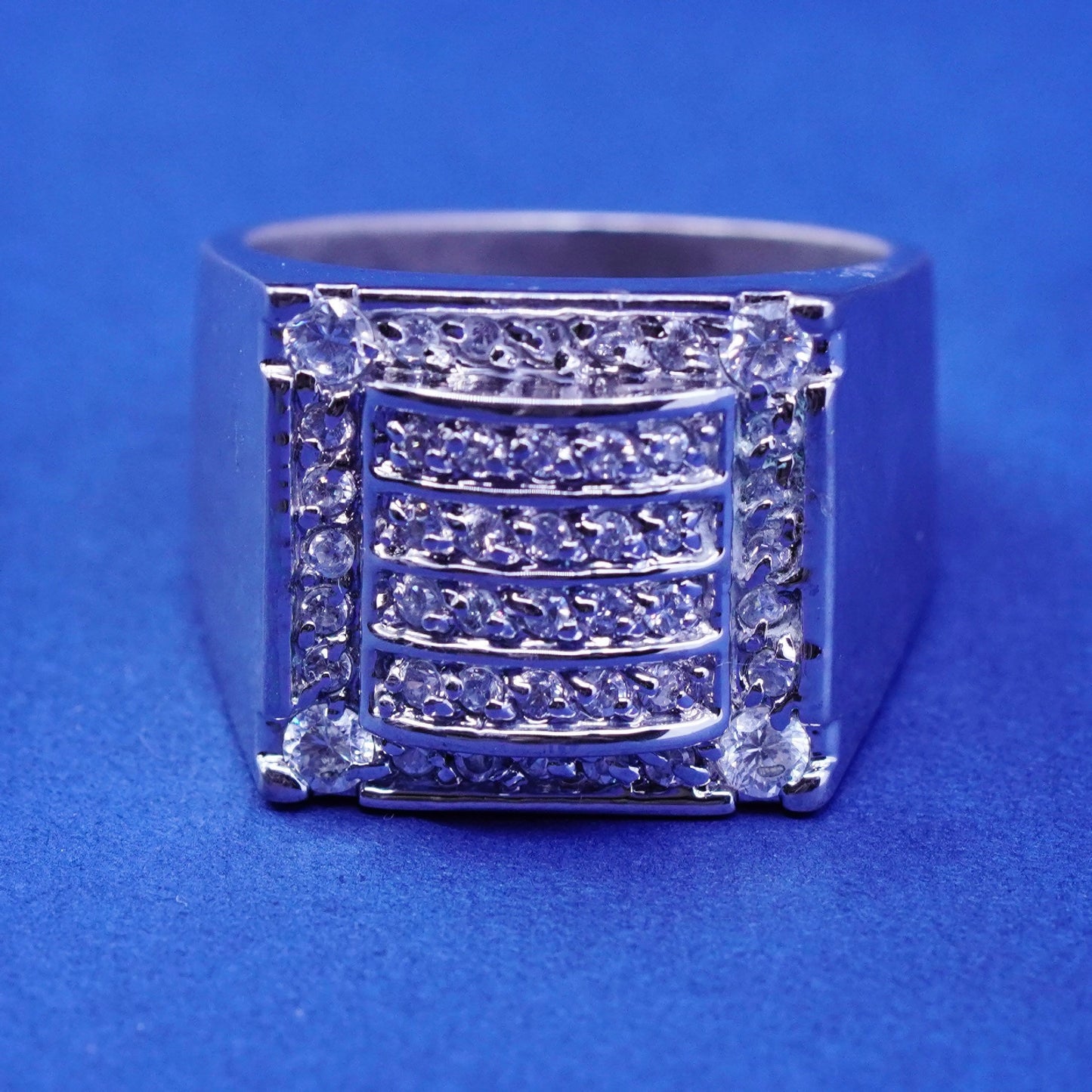 Size 12.25, vintage Sterling 925 silver ring w/ cluster crystal, statement ring