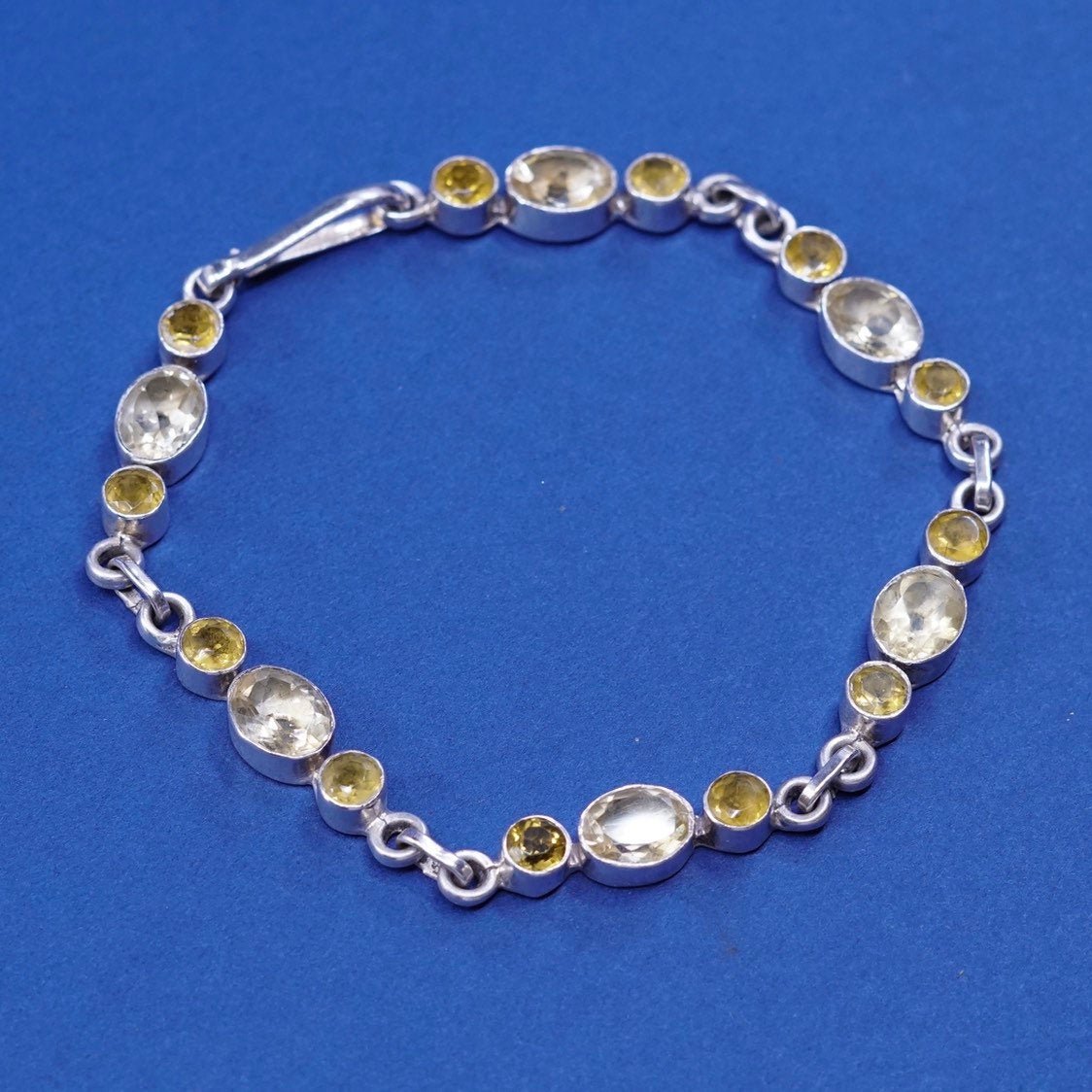8", vtg Sterling silver tennis bracelet, 925 w/ citrine Inlay, silver tested