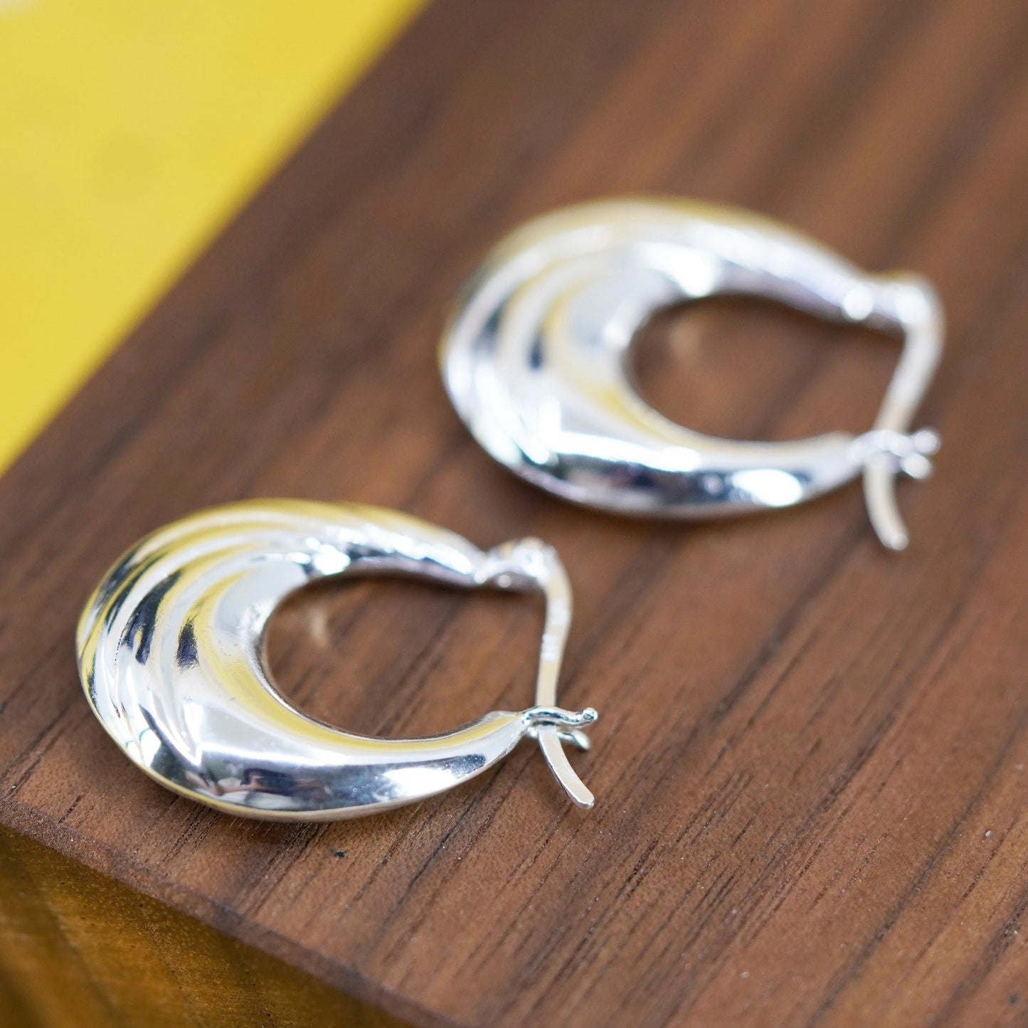1”, Vintage Sterling silver handmade earrings, 925 ribbed hoops