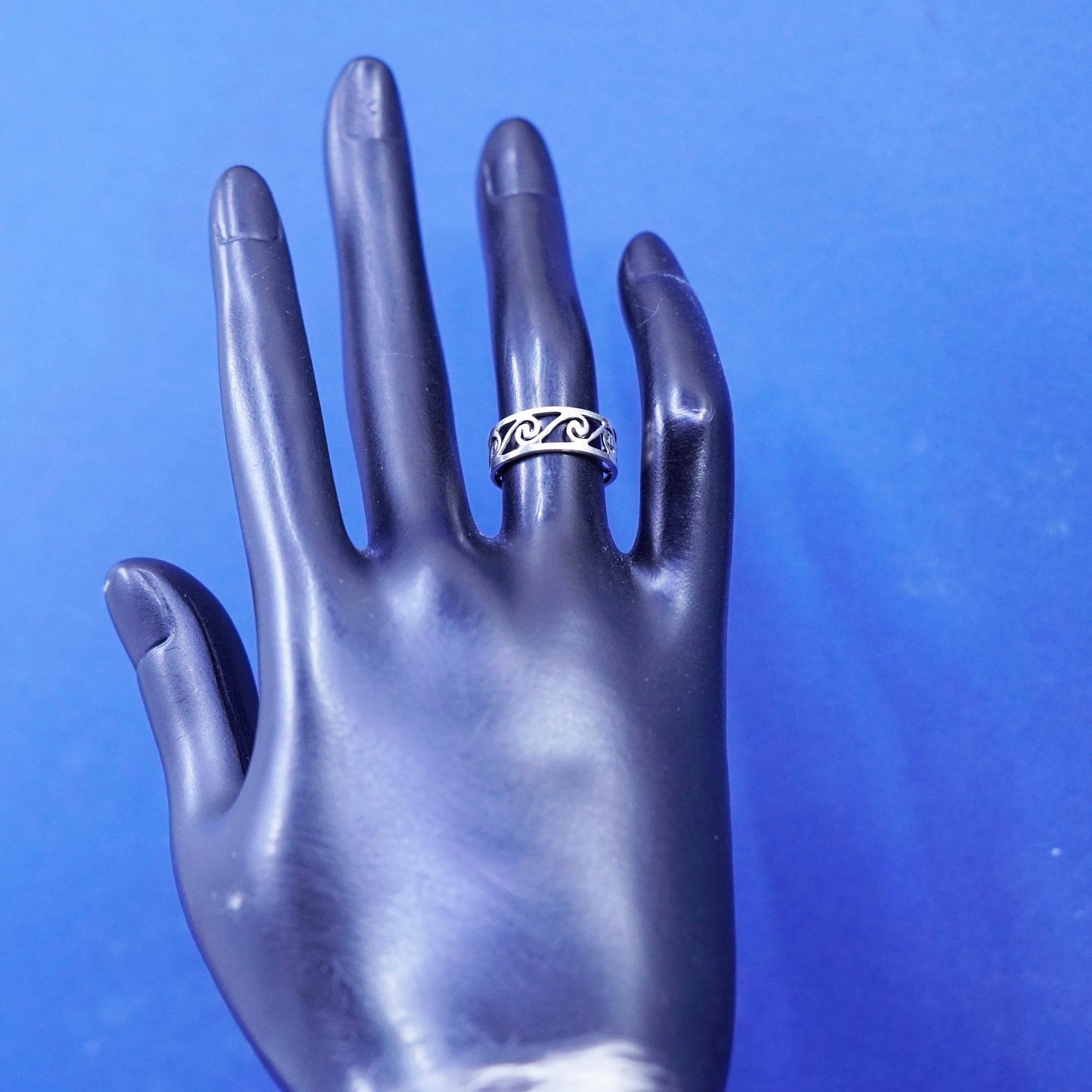Size 5, vintage Sterling silver handmade ring, 925 filigree open band