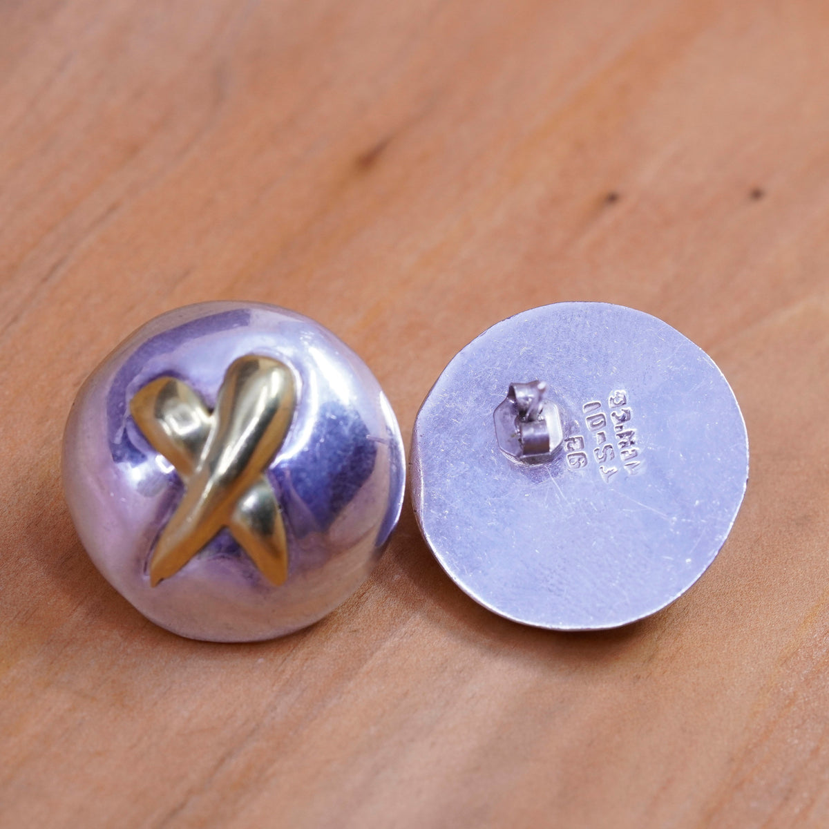Two Tone Sterling silver handmade earrings, mexico 925 silver round studs