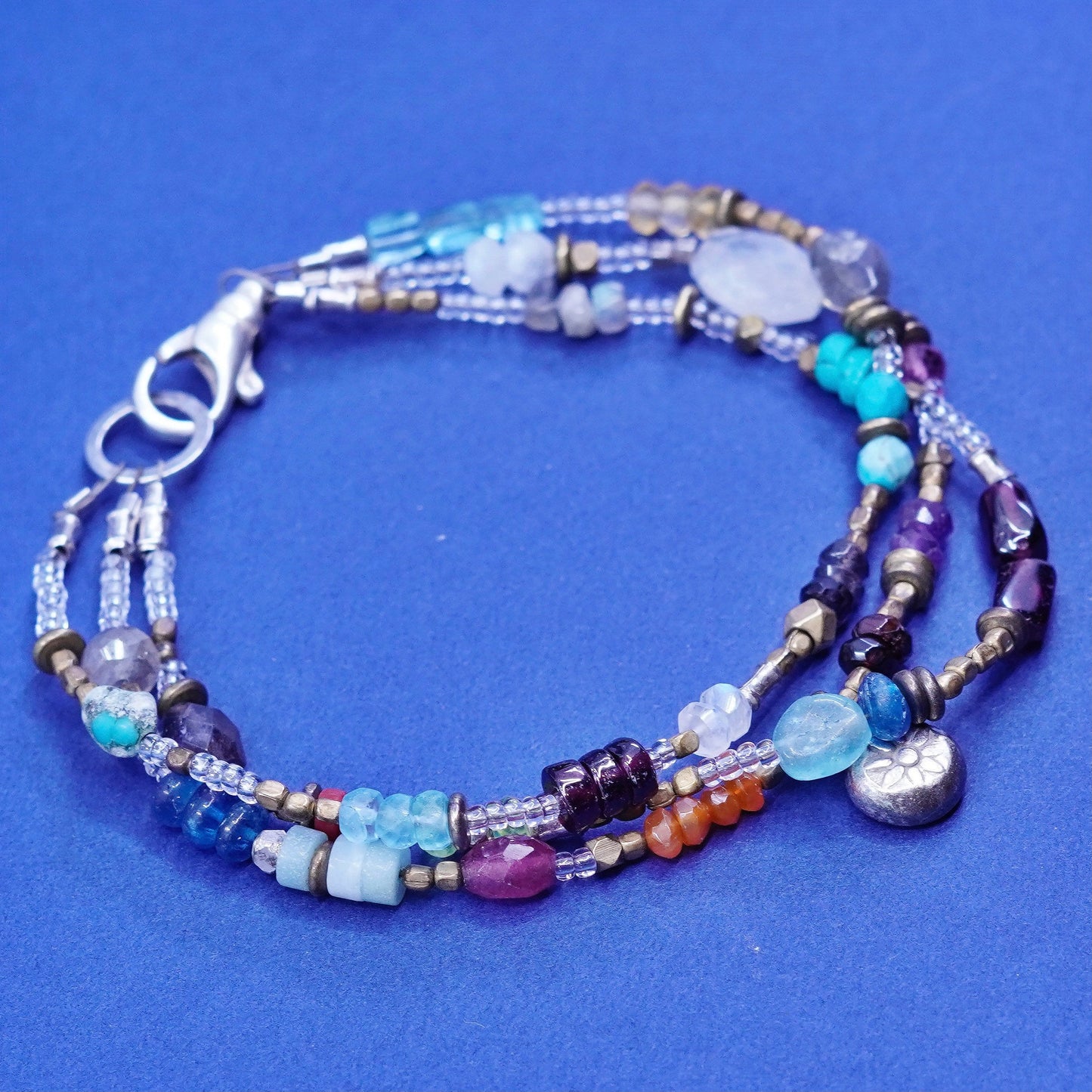 8”, sterling silver chain bracelet, Native American navajo turquoise jade coral