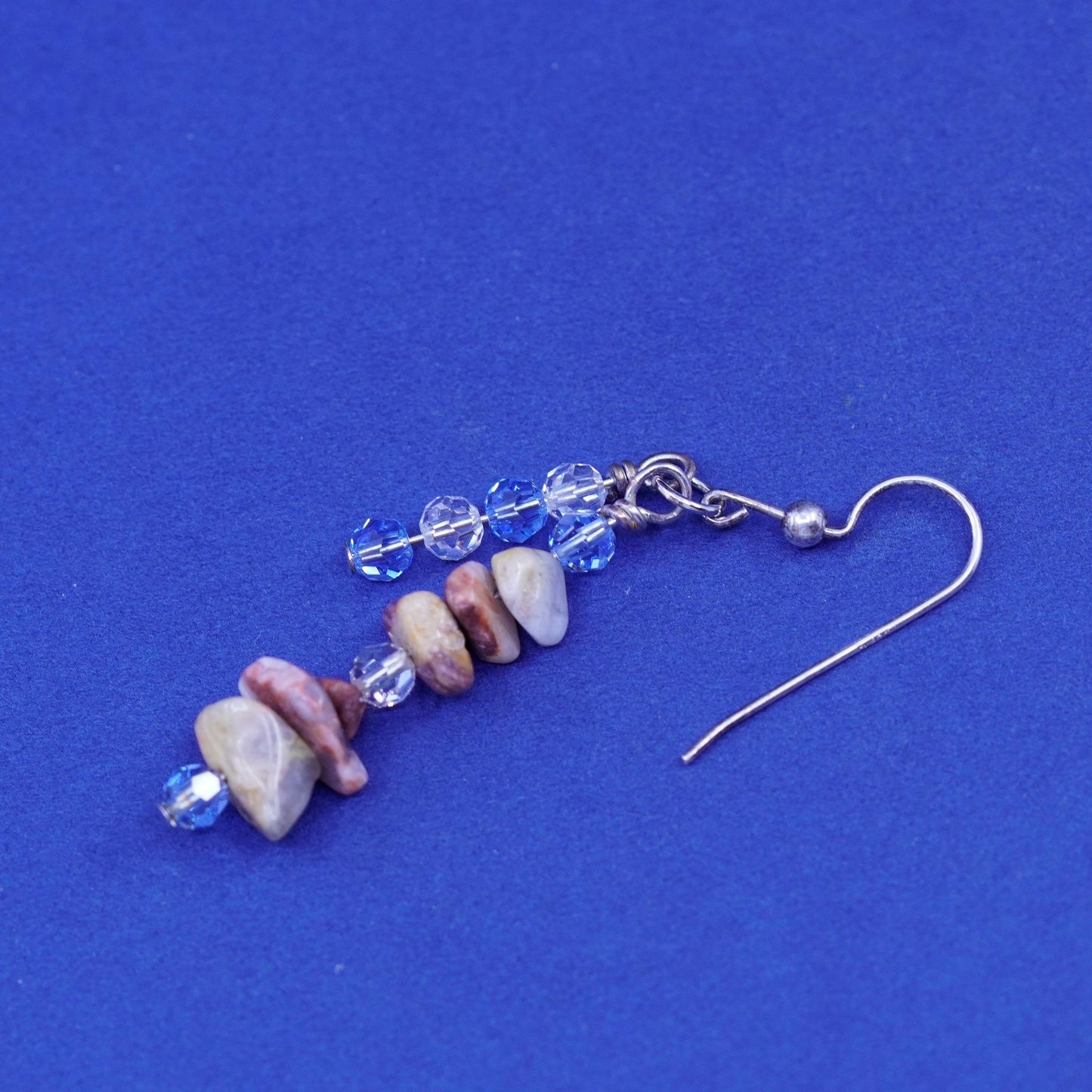 sterling 925 silver handmade earrings blue crystal and jasper nuggets