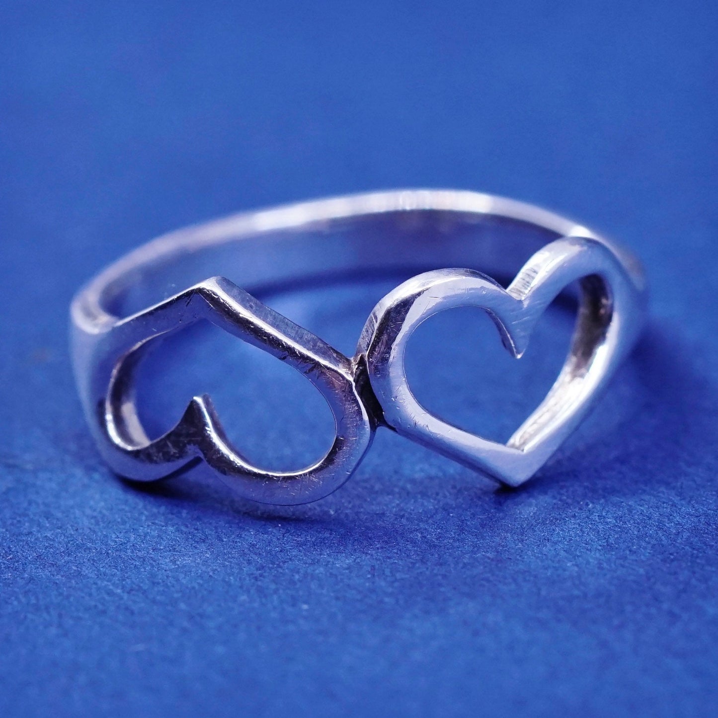 Size 5, vintage sterling silver handmade ring, 925 double heart band