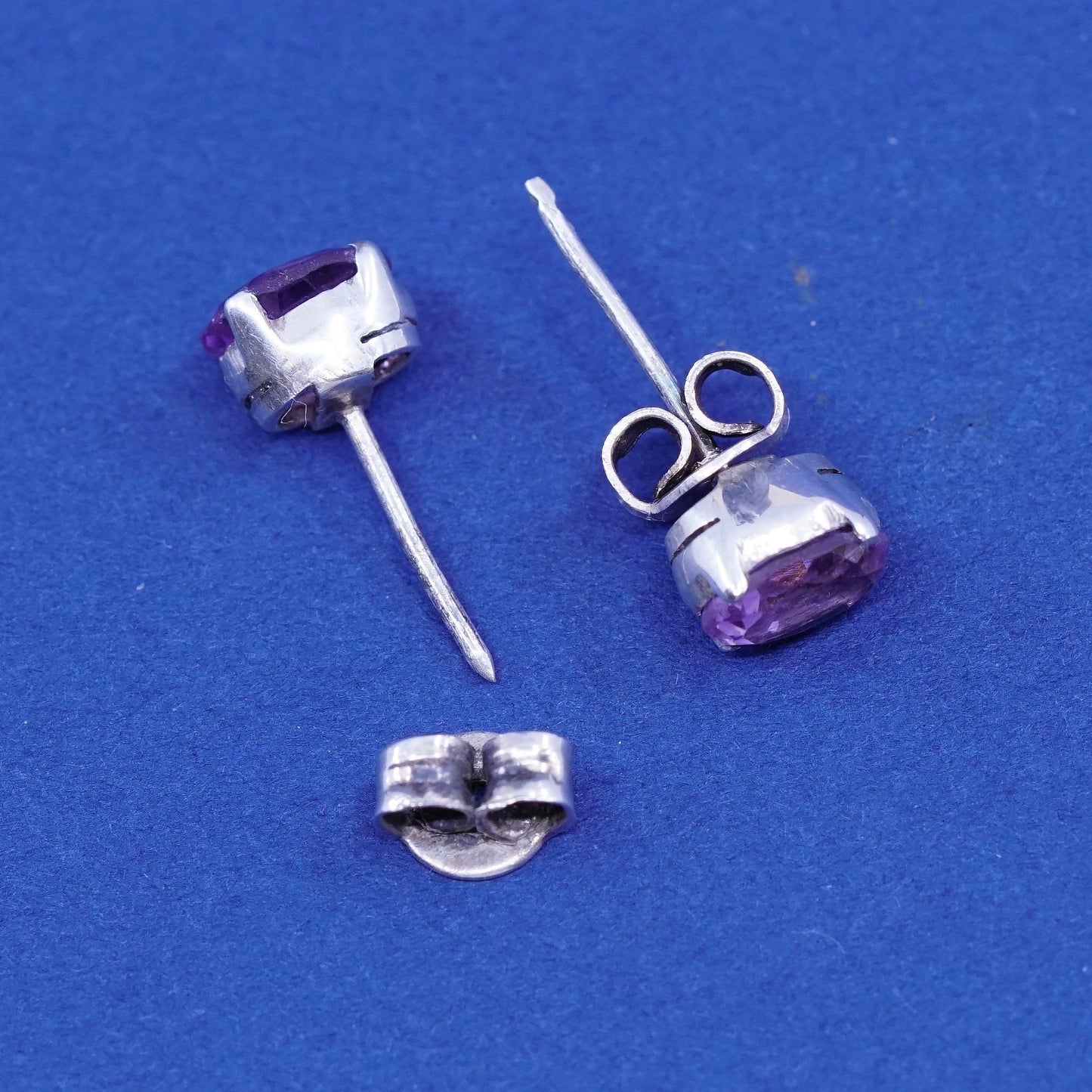 Vintage sterling silver handmade earrings, 925 studs with amethyst