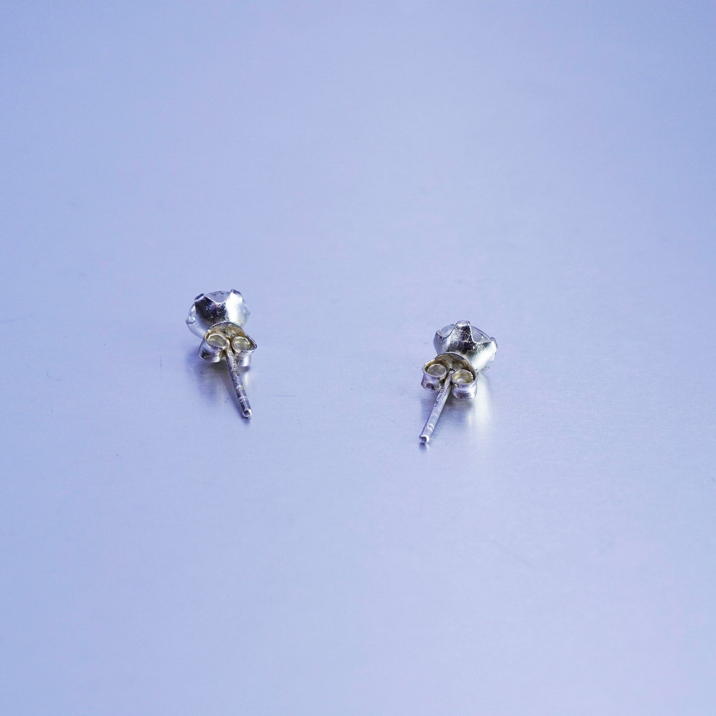 5mm, Vintage Sterling 925 silver earrings, studs with cz inlay