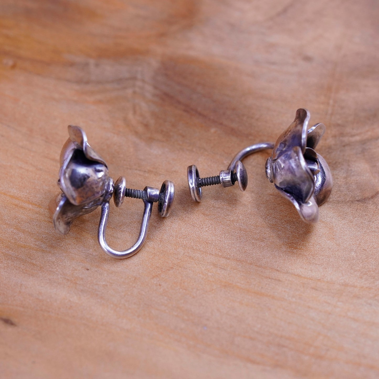 danecraft Sterling silver handmade earrings 925 rose flower screw back earrings