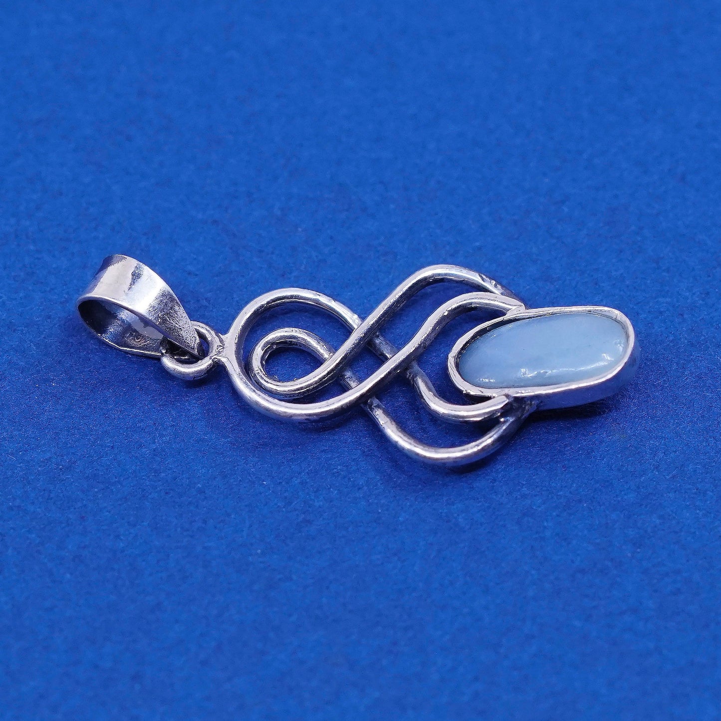 Vintage sterling silver handmade pendant, 925 charm with blue stone