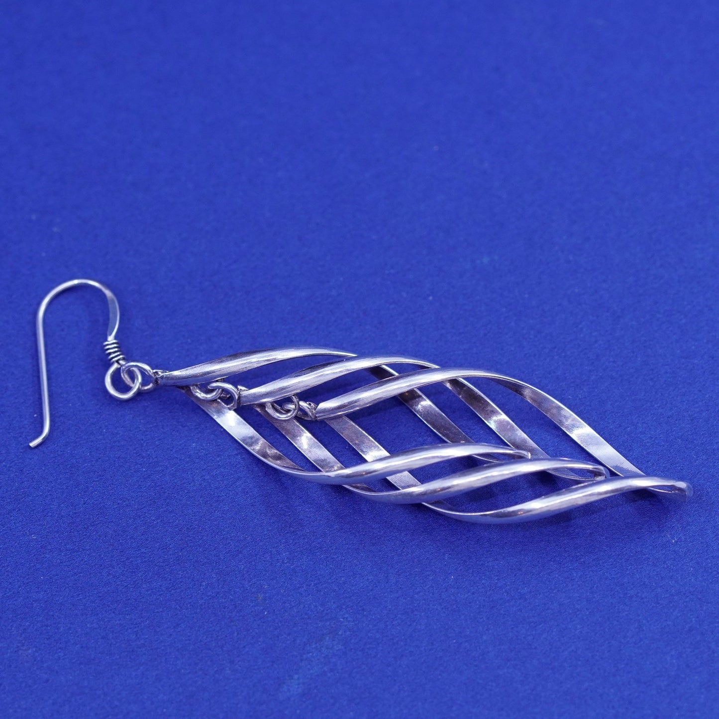Vintage sterling silver handmade earrings, modern 925 twisted hoops
