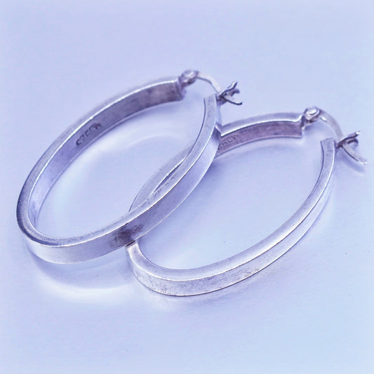 1.5”, vintage MJ Sterling silver handmade earrings, 925 simple oval hoops