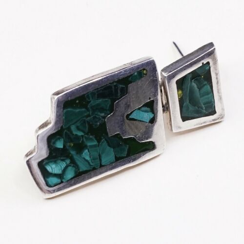 Amazing Southwestern handmade Sterling Silver earrings, 925 Malachite Dangles