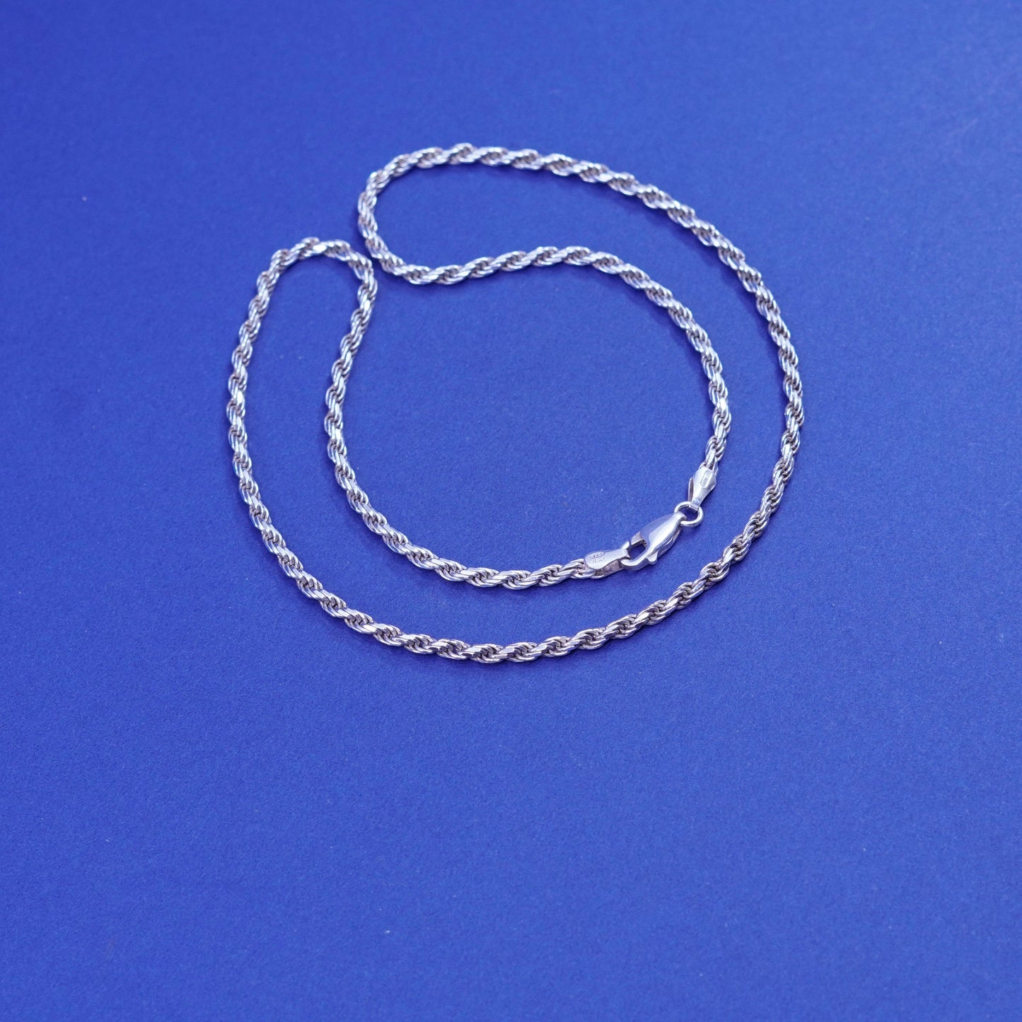 18”, 3mm, vintage Sterling silver handmade necklace, 925 diamond rope chain