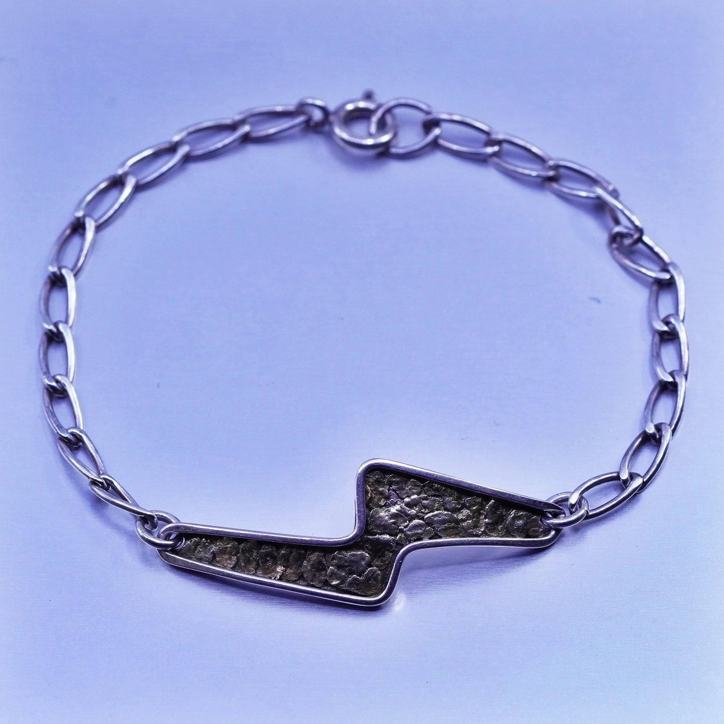 7.25”, Sterling 925 silver bracelet, oval chain with 14K gold lightening charm
