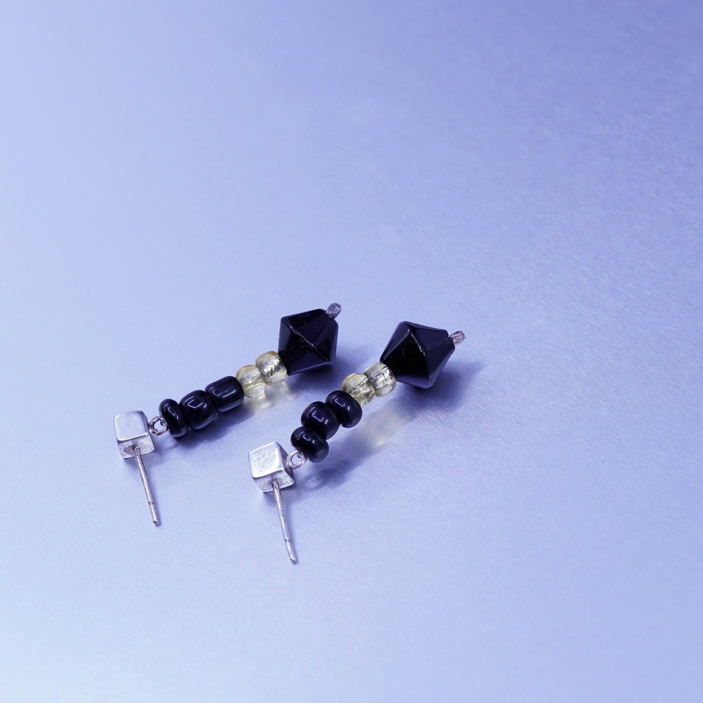 Vintage Sterling 925 silver earrings with onyx citrine beads