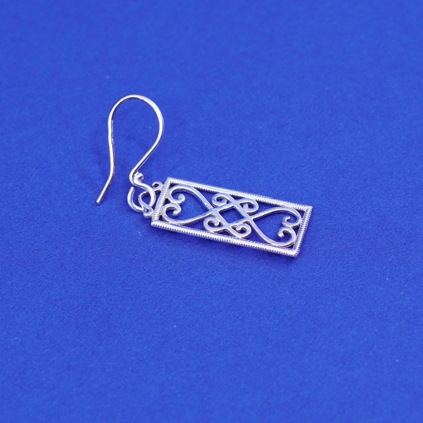 Vintage Sterling silver handmade earrings, 925 l filigree heart drops