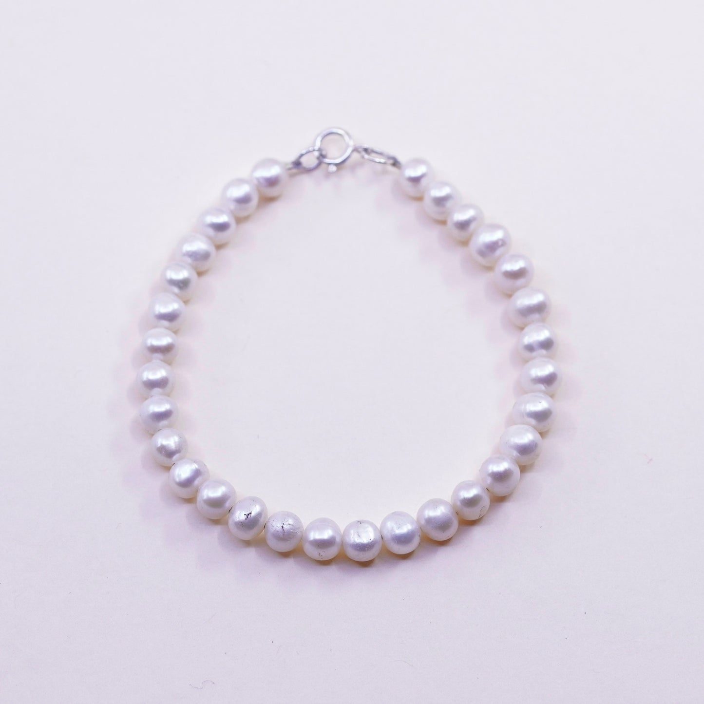7.25”, Vintage handmade bracelet, freshwater pearl beads with 925 silver clasp