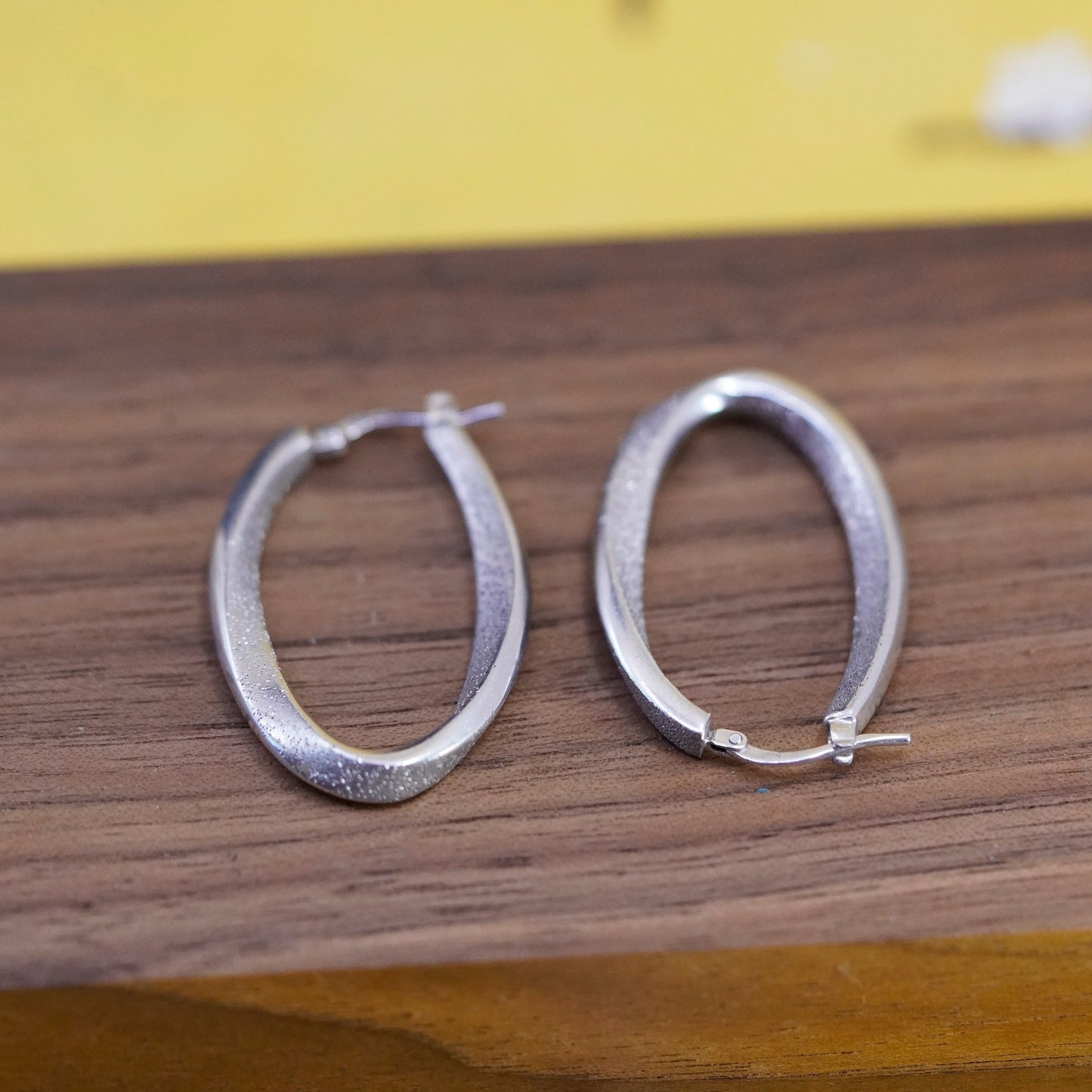 1.5”, vintage Sterling silver handmade earrings, glittering 925 textured hoops