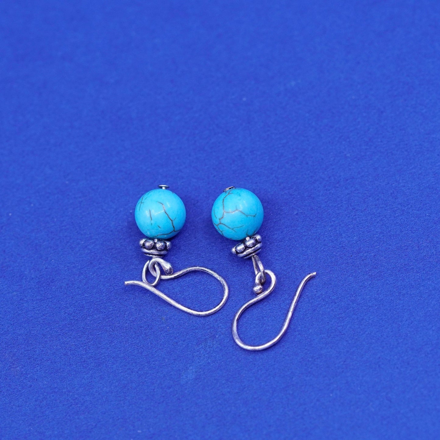 Vintage sterling silver handmade earrings, 925 hooks with turquoise beads