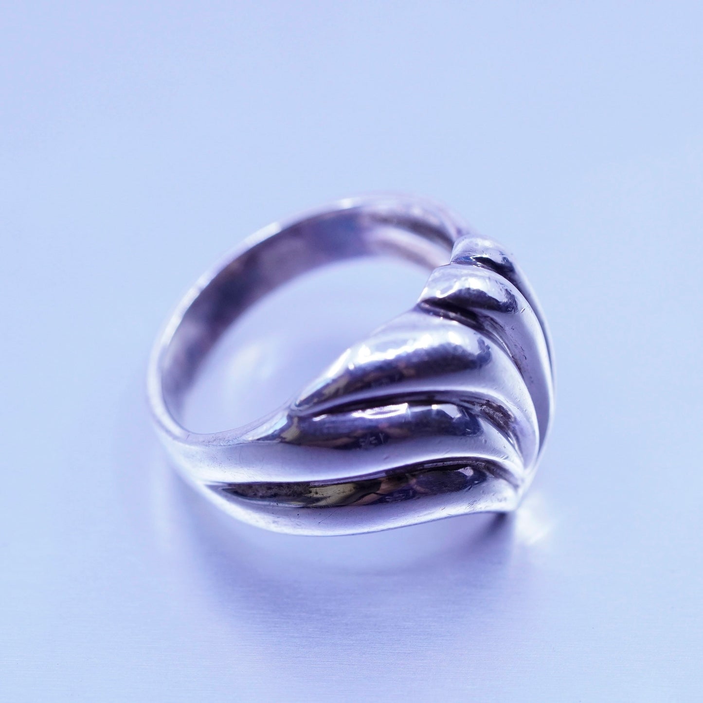 Size 7.25, vintage Sterling 925 silver handmade ring, modern ribbed band