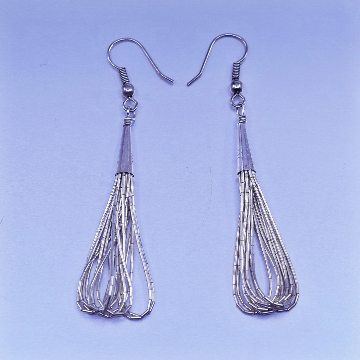 Vintage Native American Navajo sterling 925 liquid silver fringe dangles