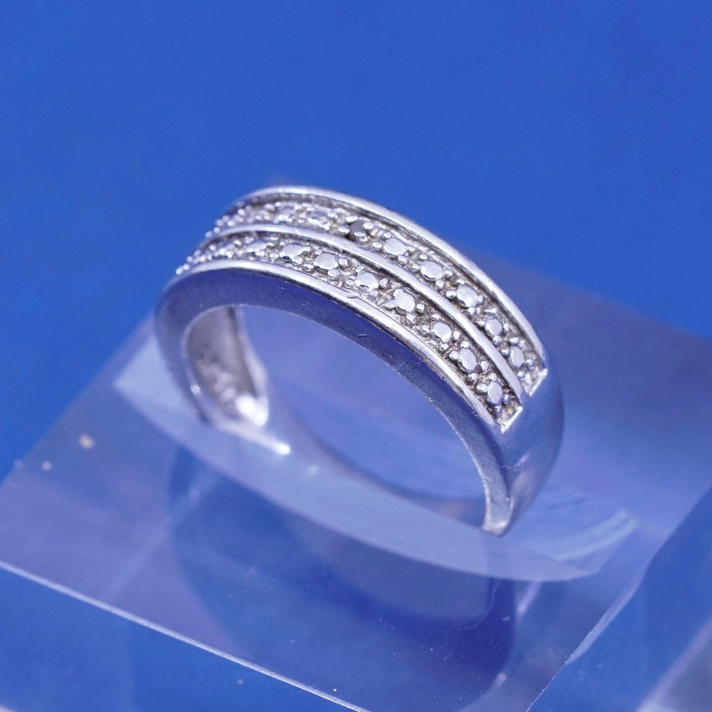 Size 6, vintage Sterling silver handmade ring, 925 band with diamond