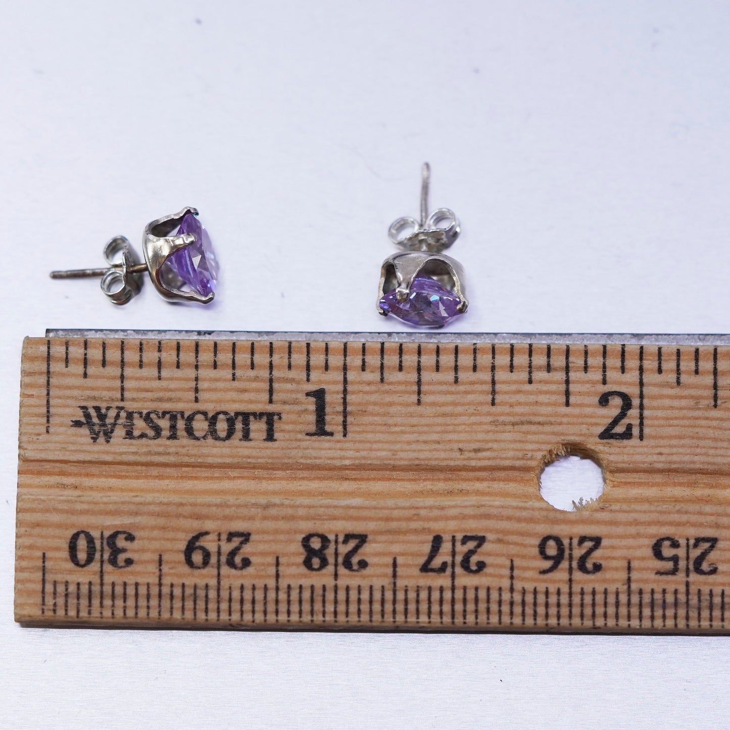 Vintage Sterling 925 silver handmade earrings, studs with amethyst