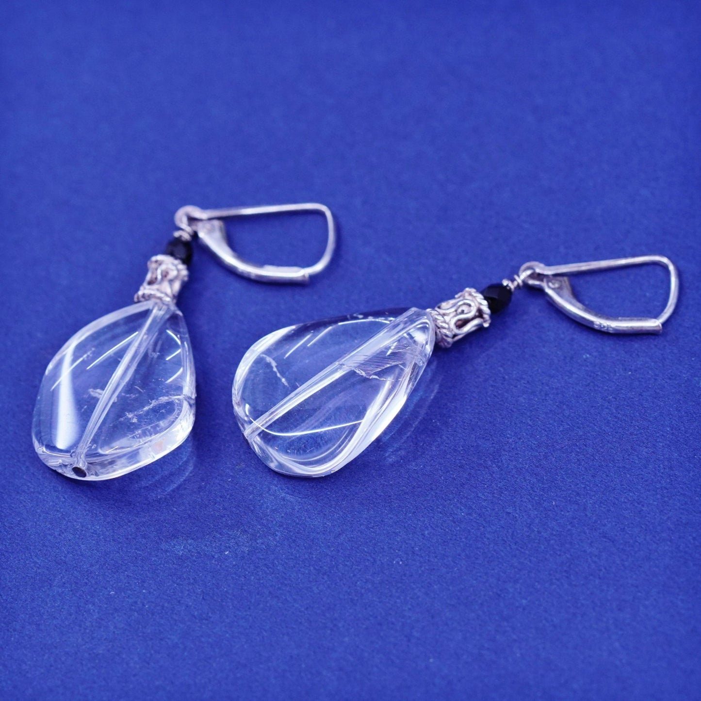 Vintage sterling 925 silver handmade earrings with crystal Dangles