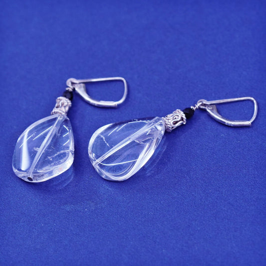Vintage sterling 925 silver handmade earrings with crystal Dangles