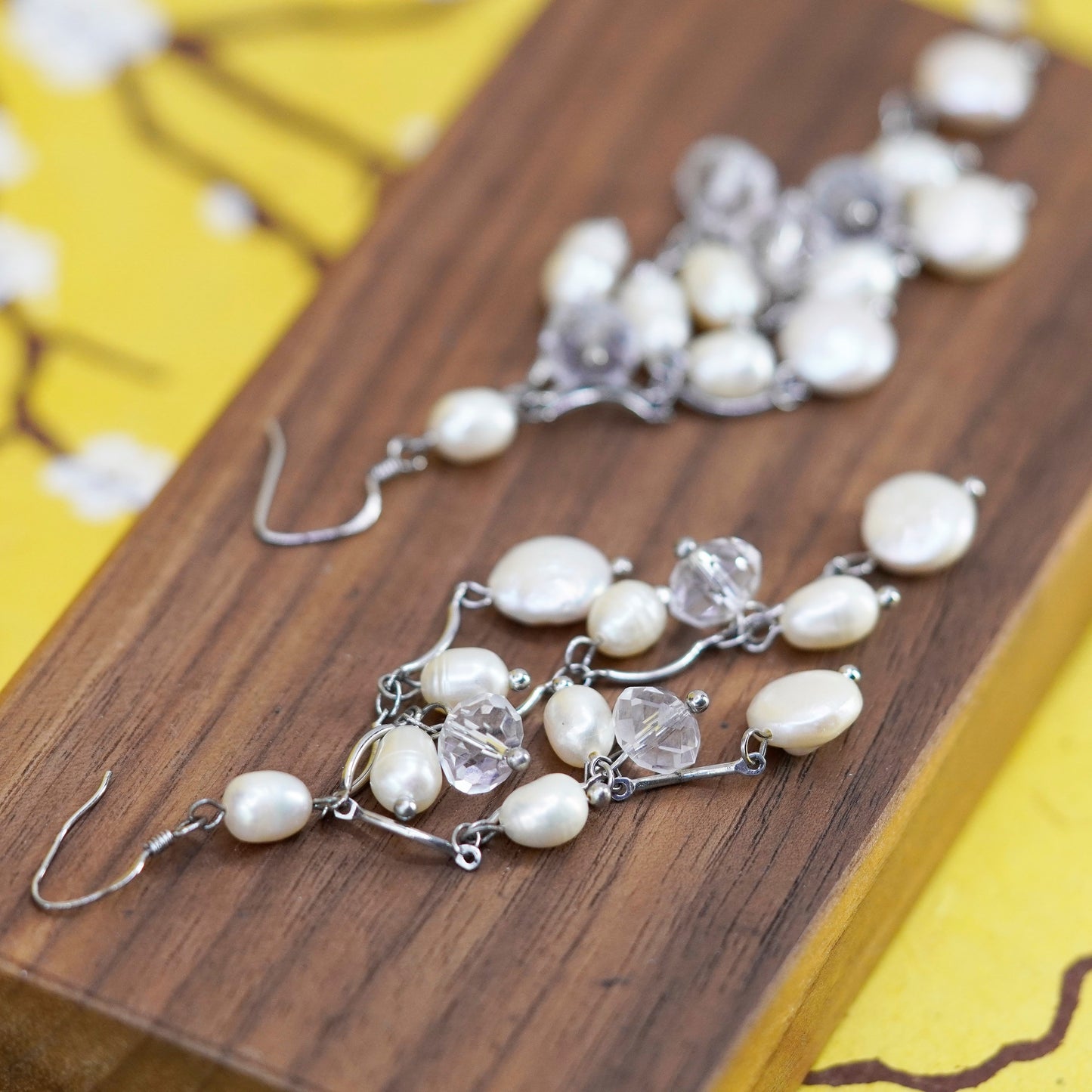 Vintage Sterling silver handmade earrings, 925 with cluster pearl drops