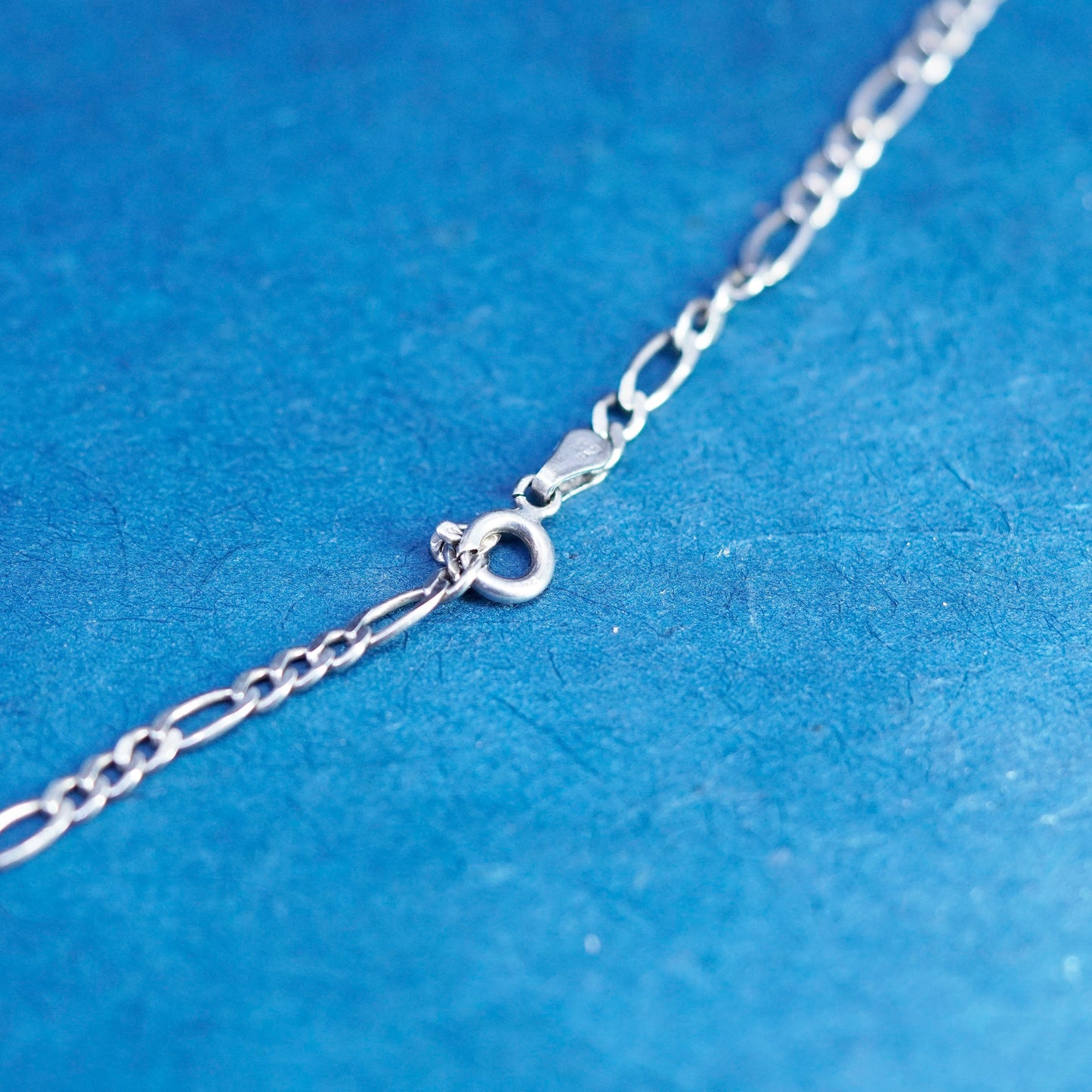 15.5”, 3mm, vintage Sterling silver handmade necklace, 925 Figaro link chain