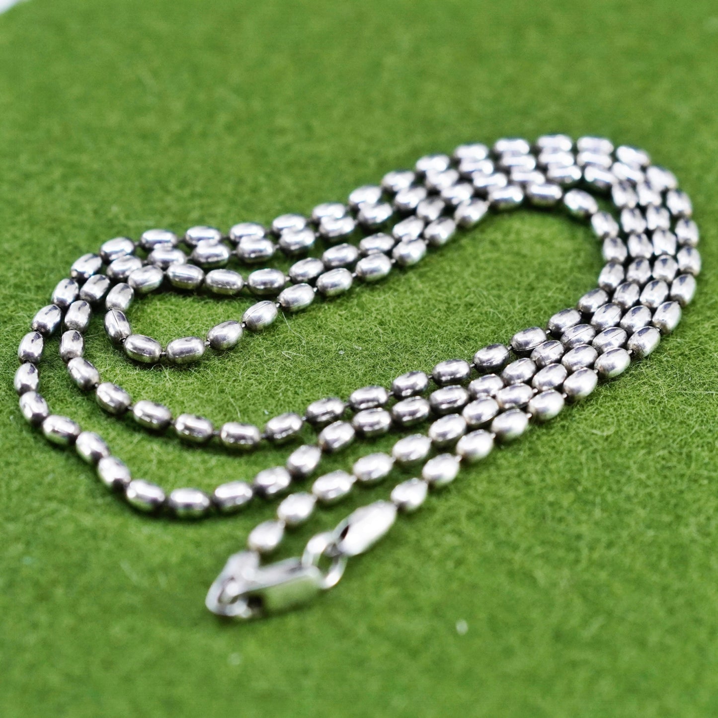 30” 3mm, vintage Italy sterling silver necklace, 925 bead chain