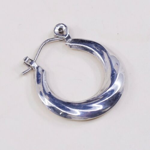 0.75”, Vtg Sterling Silver Hoops, Puffy 925 Twisted elegant earrings, Huggie