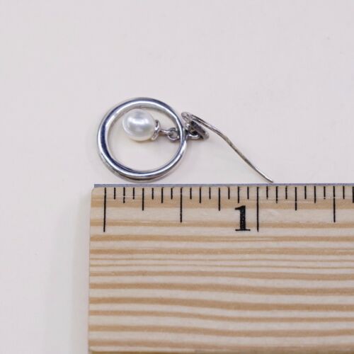 Vtg Modern, Elegant STERLING 925 SILVER Circle earrings with pearl Dangles